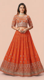 Rust Orange Silver Embroidered Lehenga Choli Set