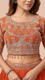 Rust Orange Silver Embroidered Lehenga Choli Set