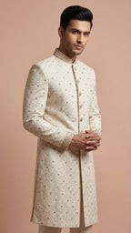 Off-White Self-Embroidered Luxury Sherwani