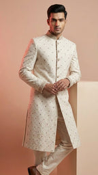 Off-White Self-Embroidered Luxury Sherwani