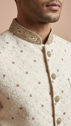 Off-White Self-Embroidered Luxury Sherwani