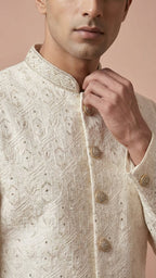 Cream White Embroidered Lucknowi Sherwani