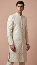 Cream White Embroidered Lucknowi Sherwani