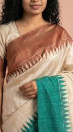 Bhagalpuri Tussar Silk Saree with Temple Border