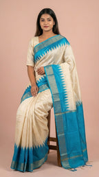 Bhagalpuri Tussar Silk Saree in Cerulean Blue & Cream