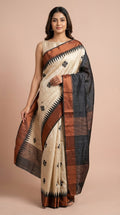 Bhagalpuri Tussar Silk Saree with Floral Butis and Contrast Border