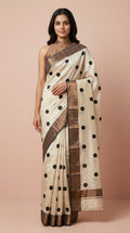 Bhagalpuri Tussar Silk Saree with Polka Dots & Metallic Border