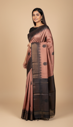 Bhagalpuri Tussar Silk Saree with Owl Motifs and Temple Border