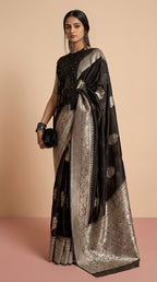 Korsa Georgette Black & Silver Pure Khaddi Saree