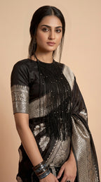 Korsa Georgette Black & Silver Pure Khaddi Saree