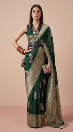 Emerald Green Korsa Georgette Khaddi Saree