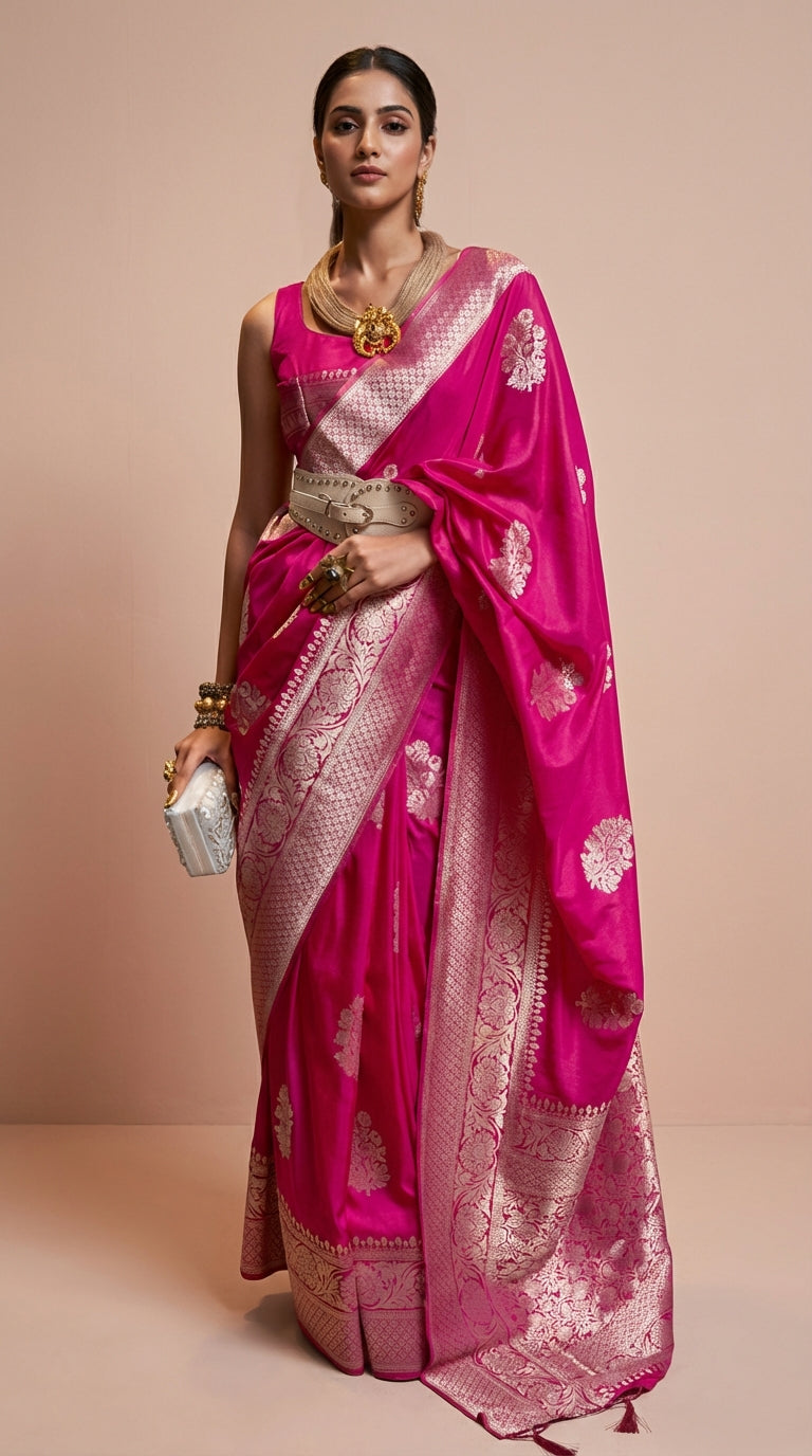 Rani Pink Korsa Georgette Khaddi Saree