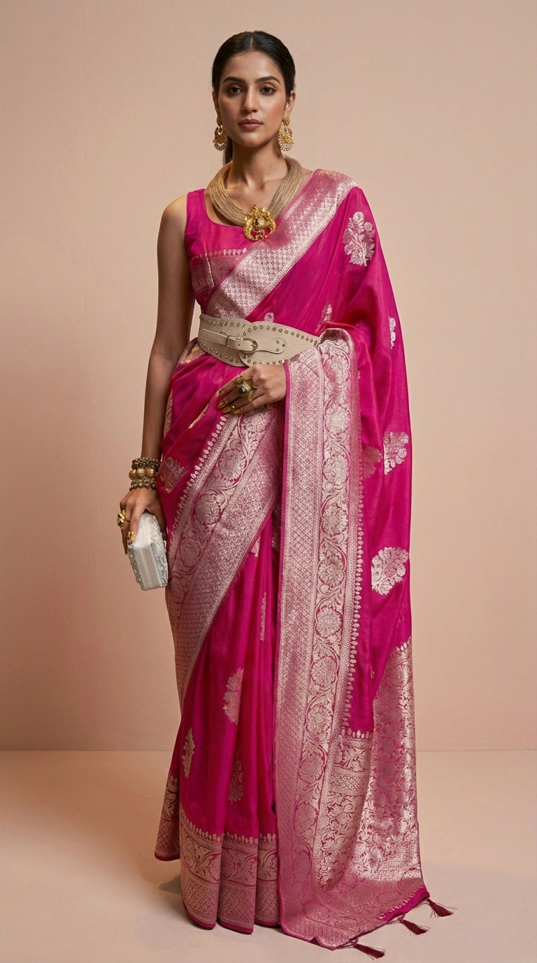 Rani Pink Korsa Georgette Khaddi Saree