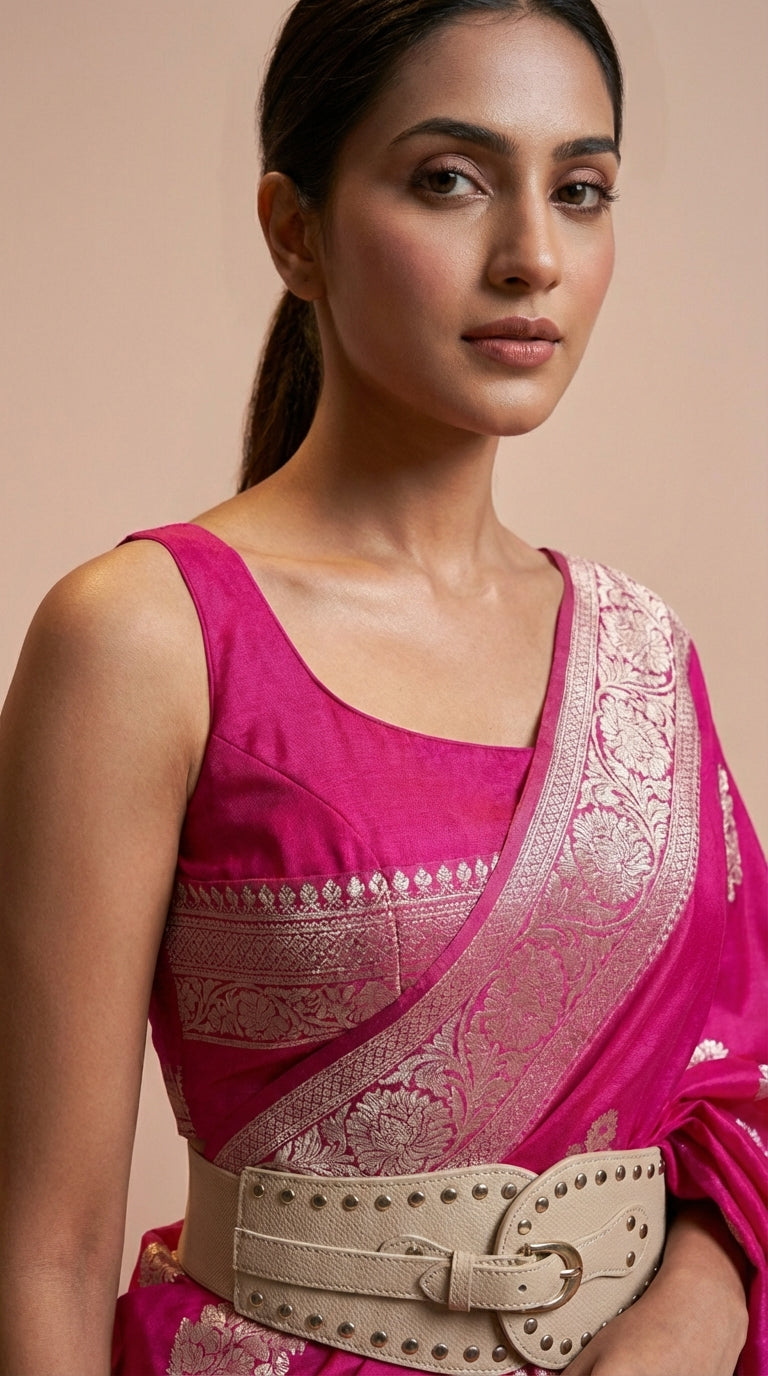 Rani Pink Korsa Georgette Khaddi Saree