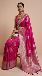 Radiant Magenta Korsa Georgette Khaddi Saree
