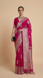 Radiant Magenta Korsa Georgette Khaddi Saree