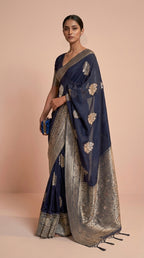 Navy Blue Korsa Georgette Khaddi Saree