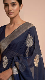 Navy Blue Korsa Georgette Khaddi Saree