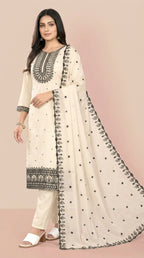 Cream & Black Embroidered Festive Suit Set