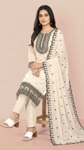 Cream & Black Embroidered Festive Suit Set