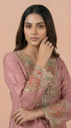 Dusky Rose Silk Embroidered Readymade Suit Set