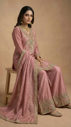 Dusky Rose Silk Embroidered Readymade Suit Set