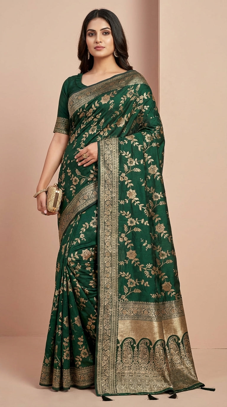Forest Green Silk Weaving Festive Saree
