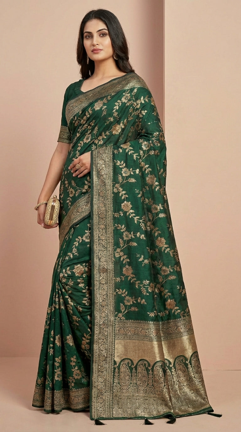 Forest Green Silk Weaving Festive Saree