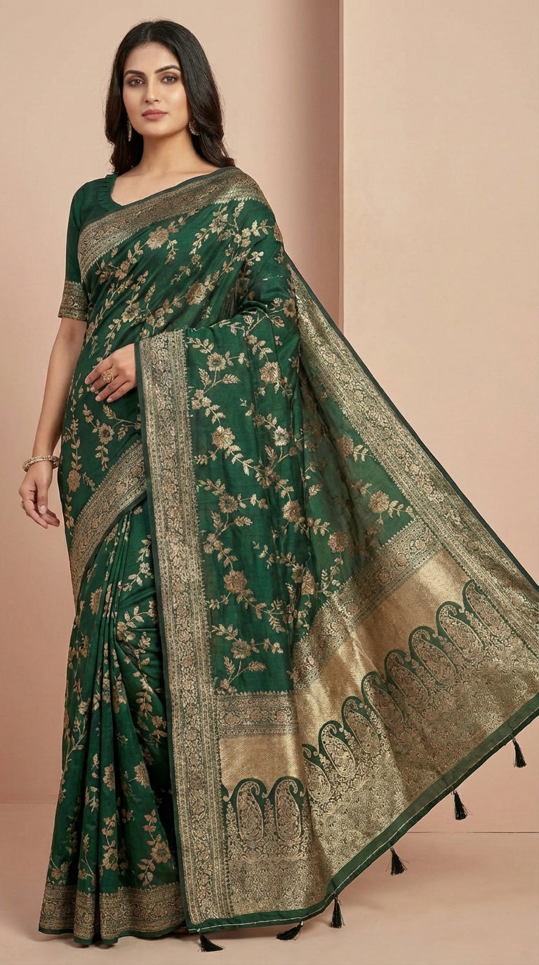 Forest Green Silk Weaving Festive Saree