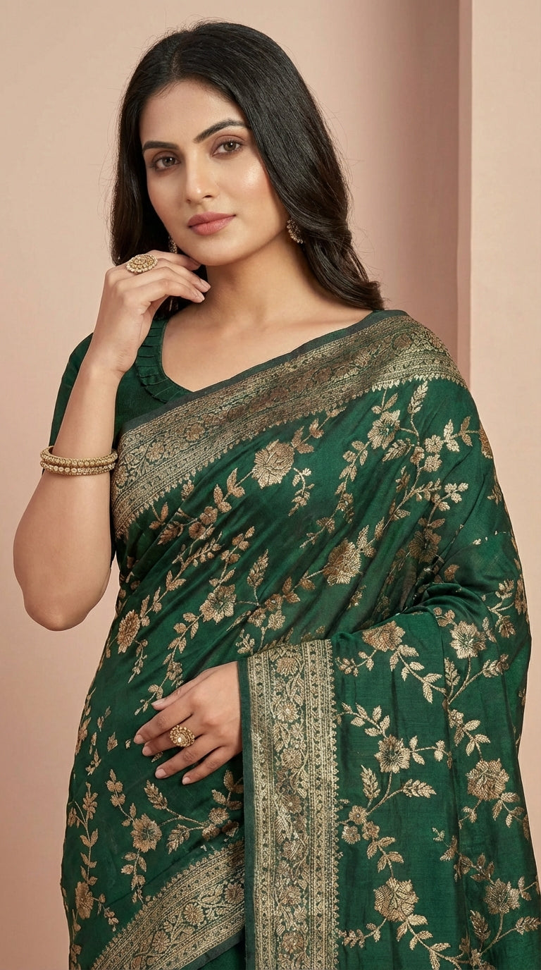 Forest Green Silk Weaving Festive Saree