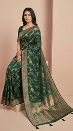 Forest Green Silk Weaving Festive Saree
