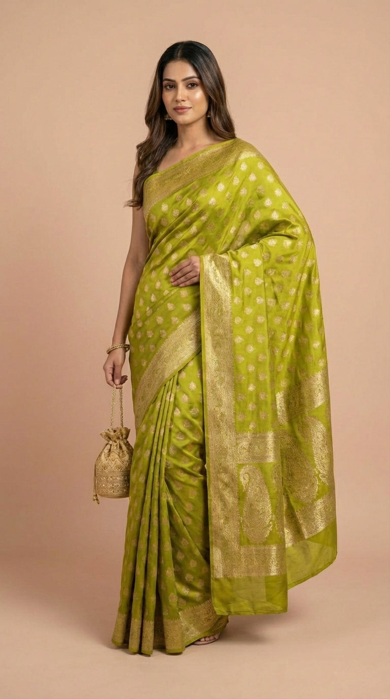 Lime Green Silk Weaving Festive Saree