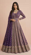 Deep Purple Real Georgette Heavily Embroidered Gown Set