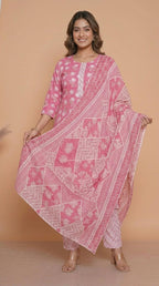 Ensemble de costume en pur coton à imprimé floral rose