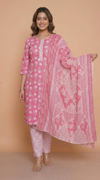 Ensemble de costume en pur coton à imprimé floral rose