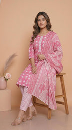 Ensemble de costume en pur coton à imprimé floral rose