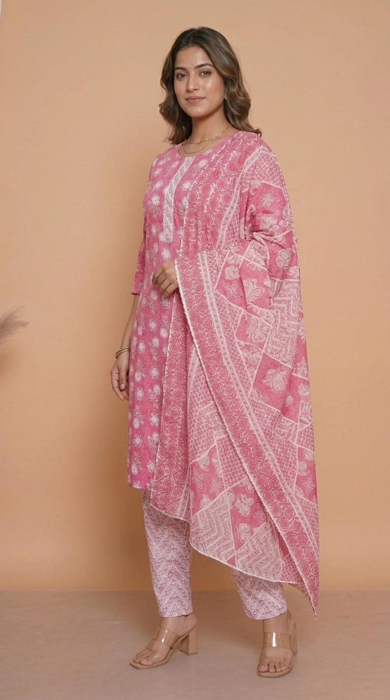 Ensemble de costume en pur coton à imprimé floral rose