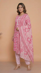 Ensemble de costume en pur coton à imprimé floral rose