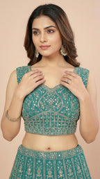 Teal Heavy Embroidered Lehenga Choli Set