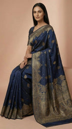 Navy Blue Silk Saree for Festive & Wedding Wear