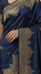 Navy Blue Silk Saree for Festive & Wedding Wear