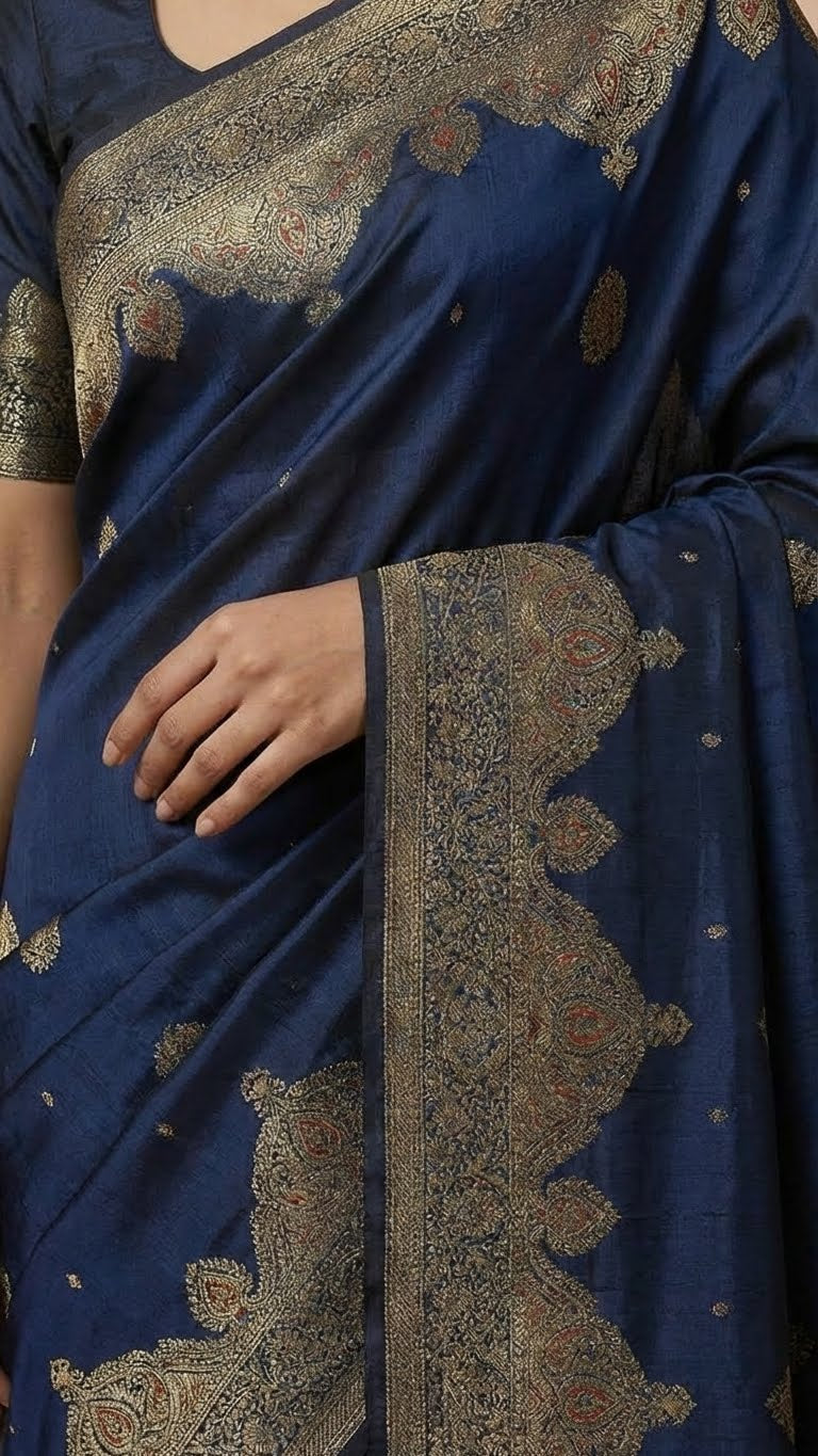 Navy Blue Silk Saree for Festive & Wedding Wear