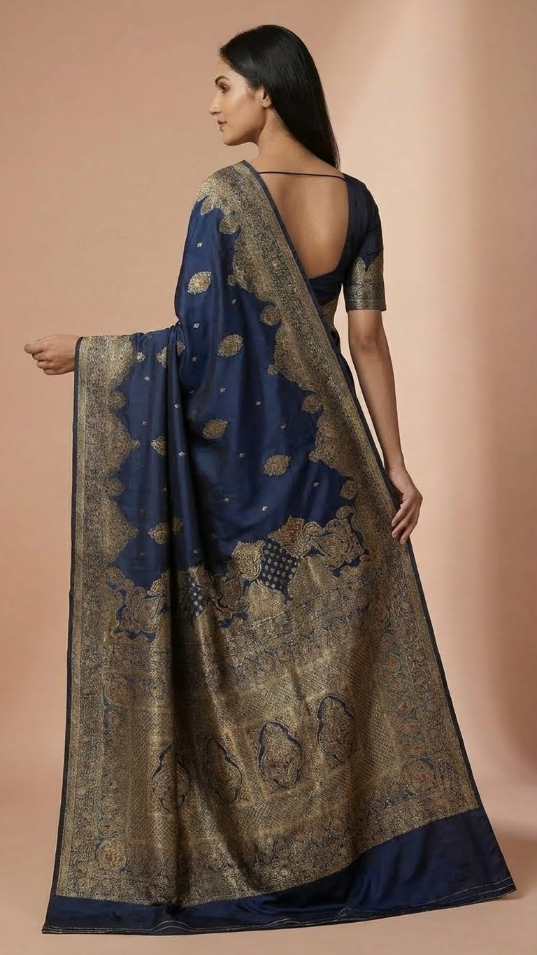 Navy Blue Silk Saree for Festive & Wedding Wear