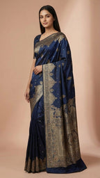 Navy Blue Silk Saree for Festive & Wedding Wear