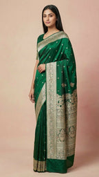 Emerald Green Silk Saree with Rich Zari Embroidery