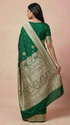 Emerald Green Silk Saree with Rich Zari Embroidery