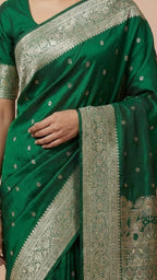 Emerald Green Silk Saree with Rich Zari Embroidery