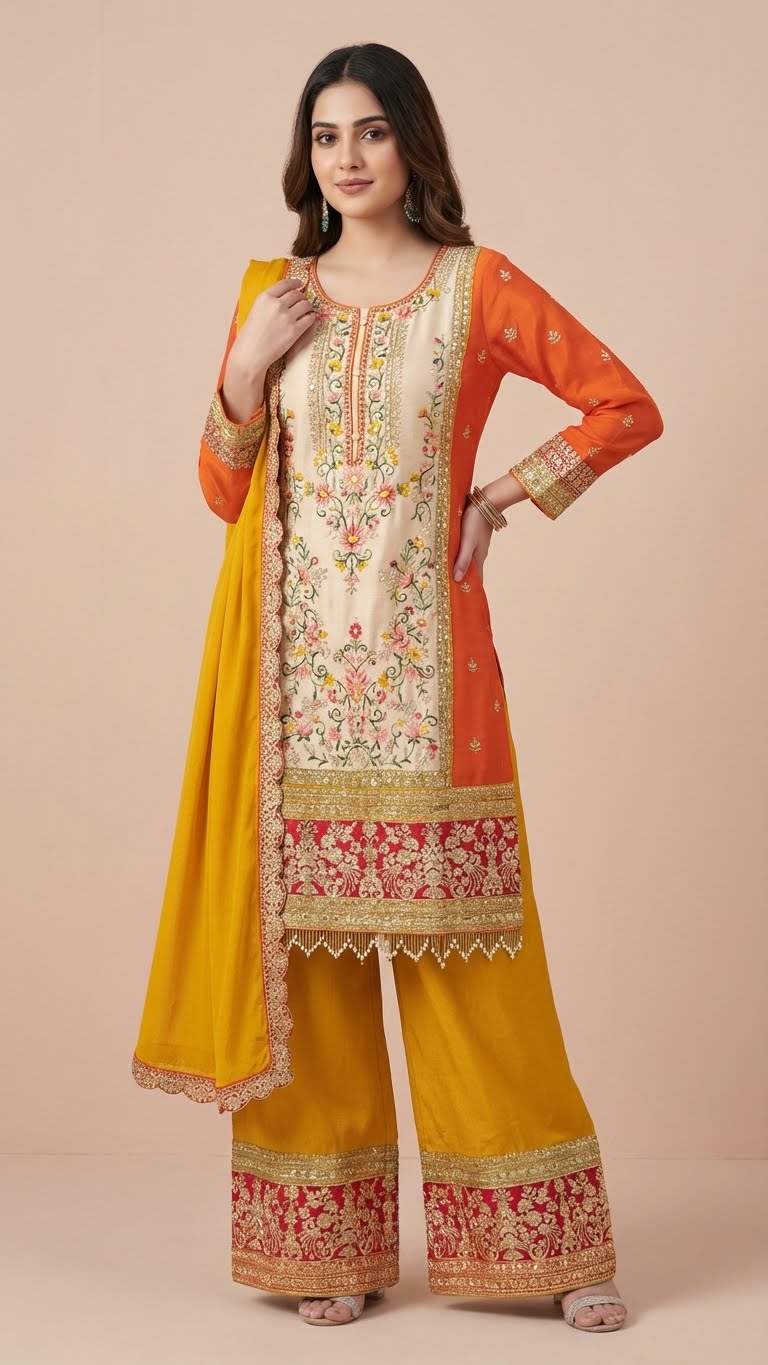 Sunset Orange & Mustard Chinon Suit