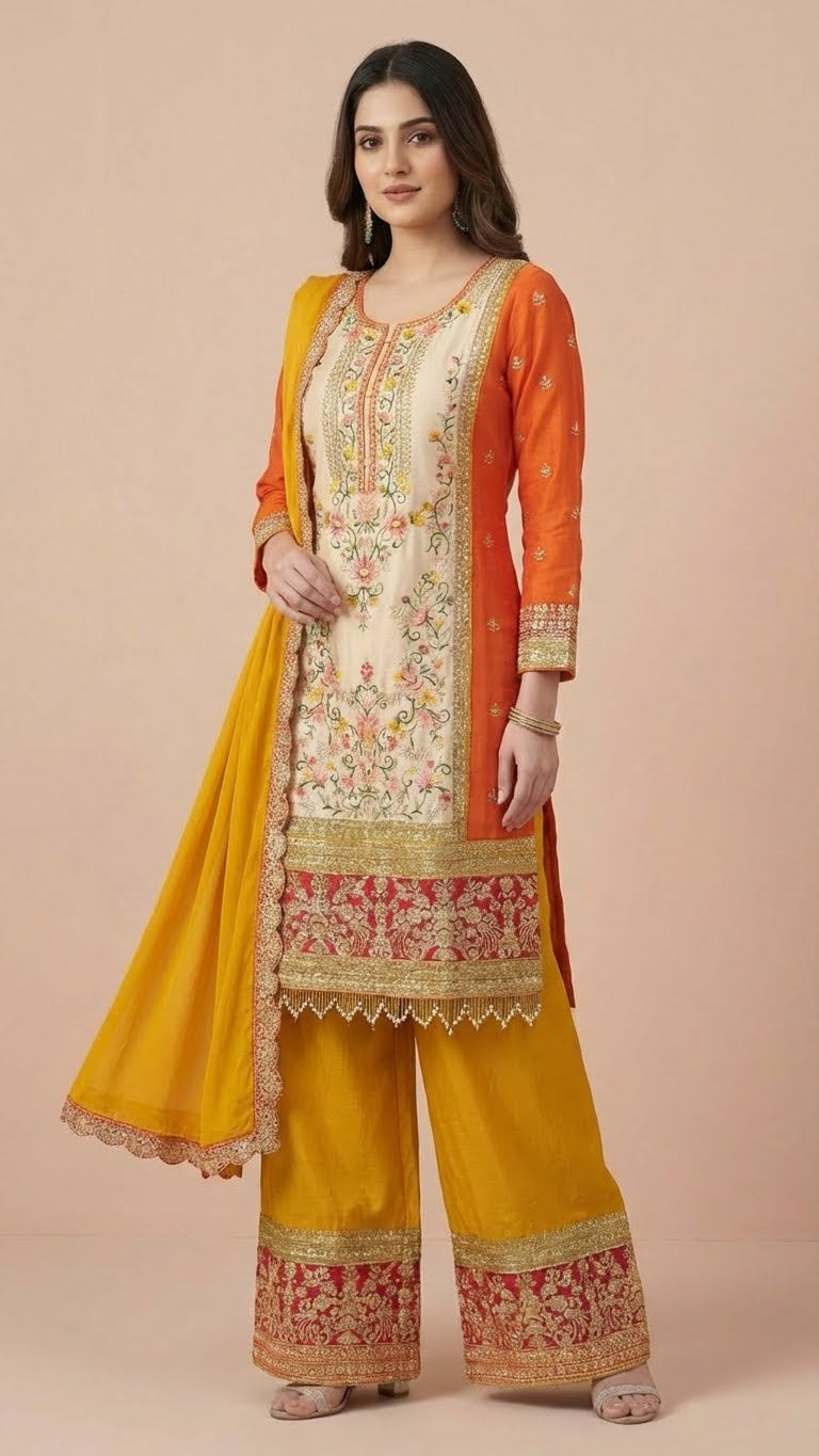 Sunset Orange & Mustard Chinon Suit