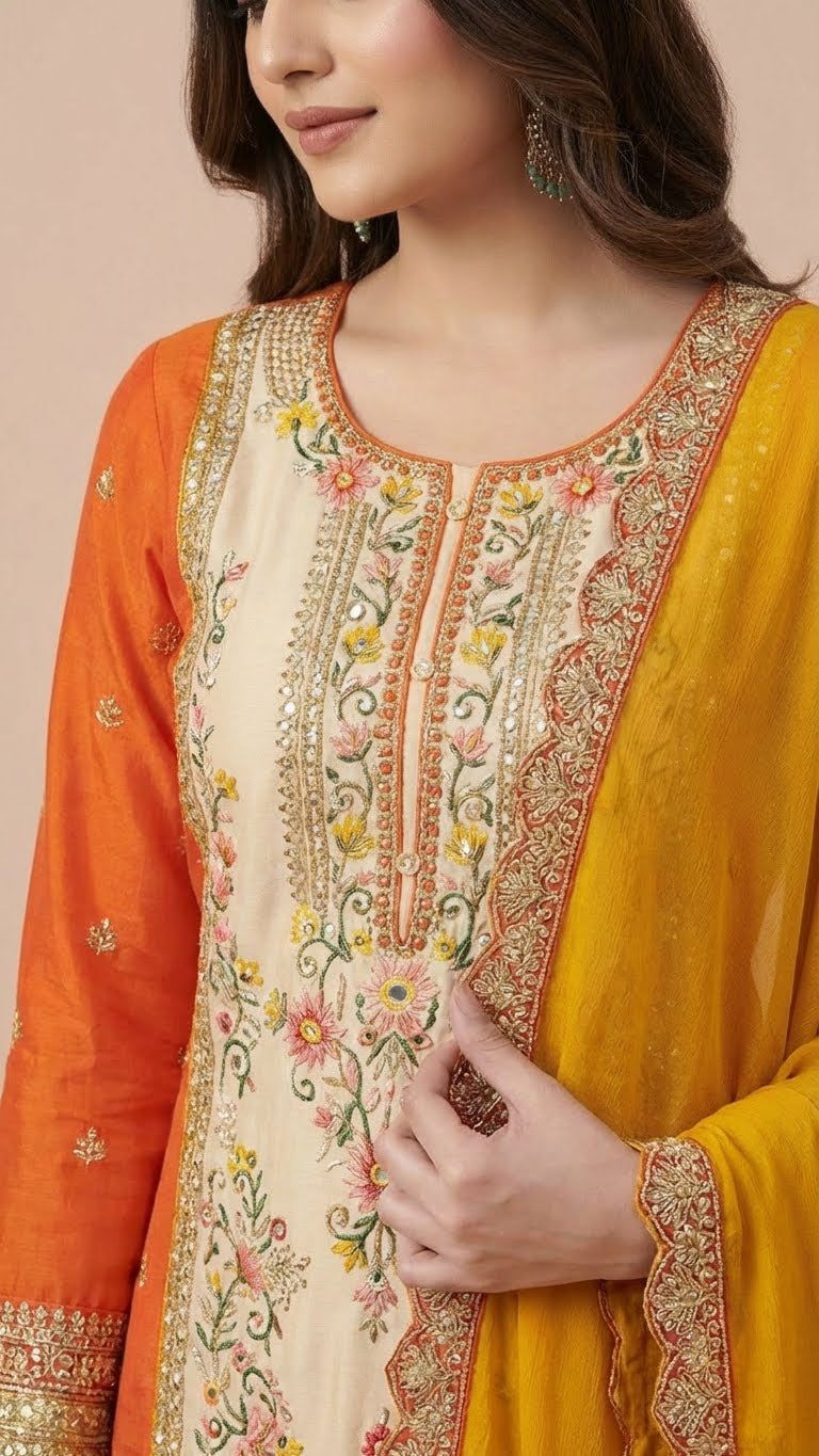 Sunset Orange & Mustard Chinon Suit